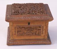 Carved Chinese Sandalwood jewelry box with insert c1850