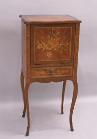 French inlaid fruitwood night stand with cabinet and drawer c1900