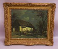 F Cachoud French country landscape oil painting with stars c1900