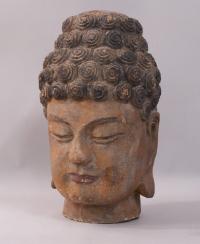 Chinese 18th century Carved Wood Buddha head