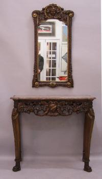 18th century style Baroque console marble table with mirror c1880