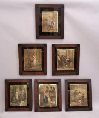 Set of six English lithographs The Lives of London set in rosewood frames