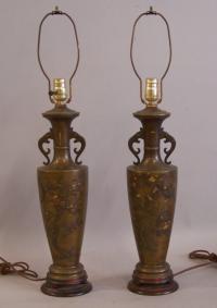 Japanese Meiji Shakudo mixed metal bronze vases