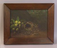 A Shrigley oil painting on canvas of a birds nest c1902