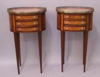 Pair French marble top night stands with brass gallery c1880