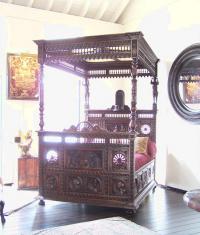 Carved French walnut four poster bed c1880