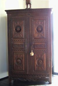 French carved oak double door armoire c1880