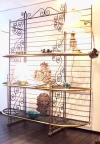 Vintage French brass and iron Bakers rack c1930