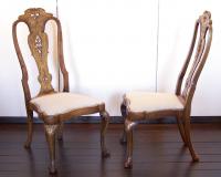 Pair of Italian 18th century chairs with carved splat backs and crests
