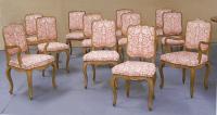 Twelve vintage French fruitwood dining chairs Degaal and Walker NY