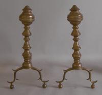 Early American brass bee hive turned andirons c1830