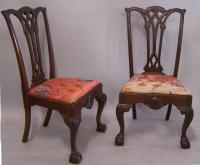 Pair of mahogany ball and claw foot Chippendale side chairs c1875