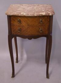 French 2 drawer stand parquet veneers pink marble top c1900