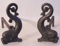Bradley and Hubbard dolphin cast iron fireplace andirons