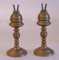Pair of early American brass oil lamps c1820