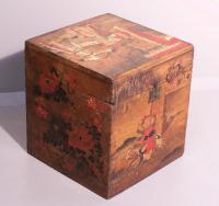 Antique Chinese wood tea box with painted decoration c 1820 to 1850