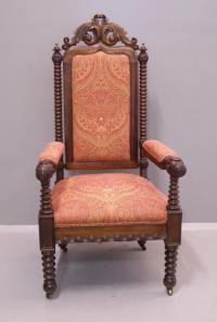 American Victorian bobbin turned upholstered arm chair 1860