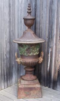 Victorian Cast iron garden urn with cover c1870