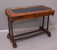 English two drawer library table with brass rail c1860