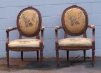 Pair of matching French embroidered chairs c1880