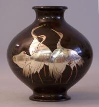 Contemporary Japanese Bronze and Silver vase in the Meiji style
