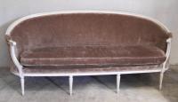 French upholstered canape with original paint carved arms