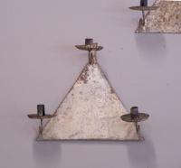 4 primitive triangular tin double sconces