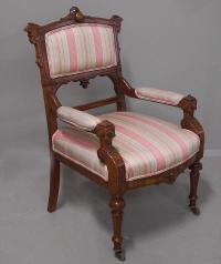 American Victorian black walnut upholstered arm chair c1875
