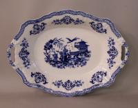 English blue and white porcelain serving platter with Chinoiserie design
