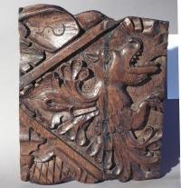 16th century carved wood dragon panel
