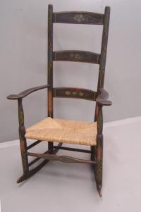 Period American Country painted rush seat rocker with arms c1750