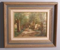 Olive Parker Black oil on board painting of a country road