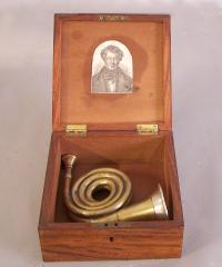 19th century brass Bicycle horn in original walnut box
