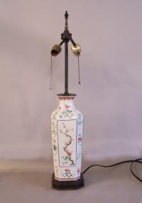 Chinese 18th c large porcelain 8 sided lamp famille rose
