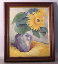 Oil on canvas of a sunflower in New Mexico by Robert L Sauter