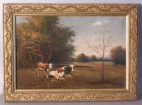 G Millrose oil on canvas painting of cows in field 19th century