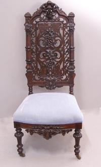 Victorian Gothic rosewood hand carved slipper chair c1850