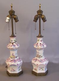 Pair 19th century French faience lamps