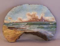 Large 19th century Fungus with seascape painting
