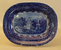 Minton Staffordshire cobalt blue platter with pagoda