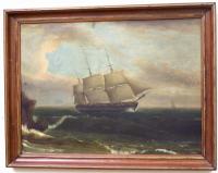 Oil on Canvas over Board Ships Painting