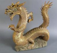 Asian hand carved dragon with gold leaf c1920
