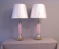 Pair Venetian latticino glass table lamps c1900