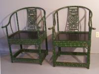 Chinese Chippendale style horseshoe back armchairs
