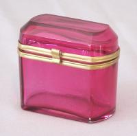 19th c. hand blown cranberry glass hinged casket box