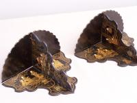 Pair Chinese black lacquered, folding wall brackets