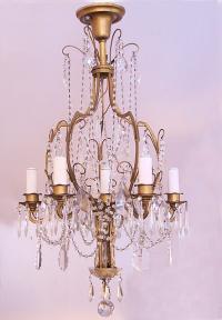 Louis XV style gilt brass and crystal 6 light chandelier