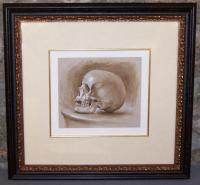 Skull study with ink wash and white highlighting in grisaille. c1885