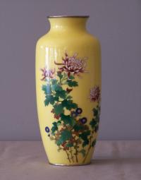 Japanese Ando cloisonne tall vase with royal chrysanthemum