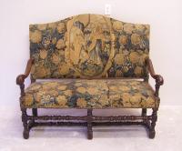 17thc Louis XIII walnut and tapestry settee c1680